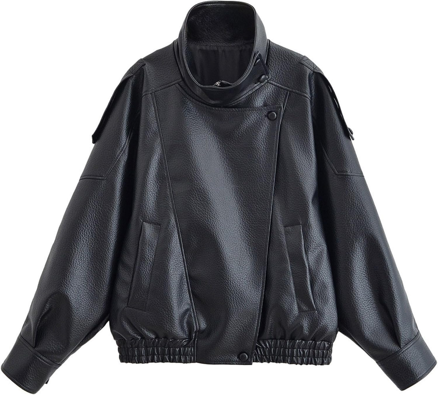 Women’s Oversized Faux Leather Jacket Casual High Collar Long Sleeve Zip Up Fall Fashion Motorcycle Coats | Amazon (US)