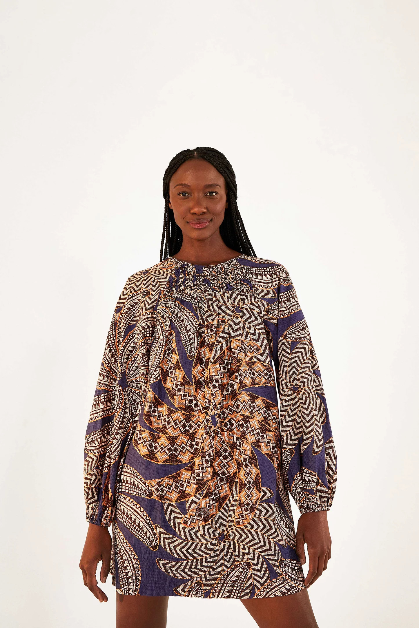 Navy Yawanawa Vanahu Organic Cotton Mini Dress | FarmRio (US)