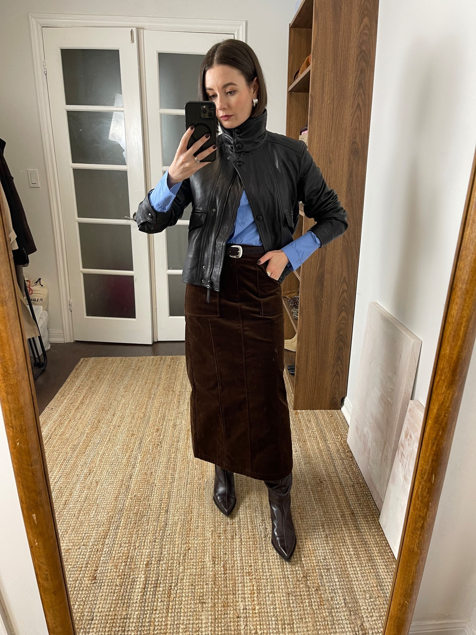 Brown leather jacket (s), corduroy midi skirt (xs), blue short (xs), brown knee high boots

Use Sansha15 for Fabrique 

#LTKWorkwear #LTKSeasonal #LTKStyleTip