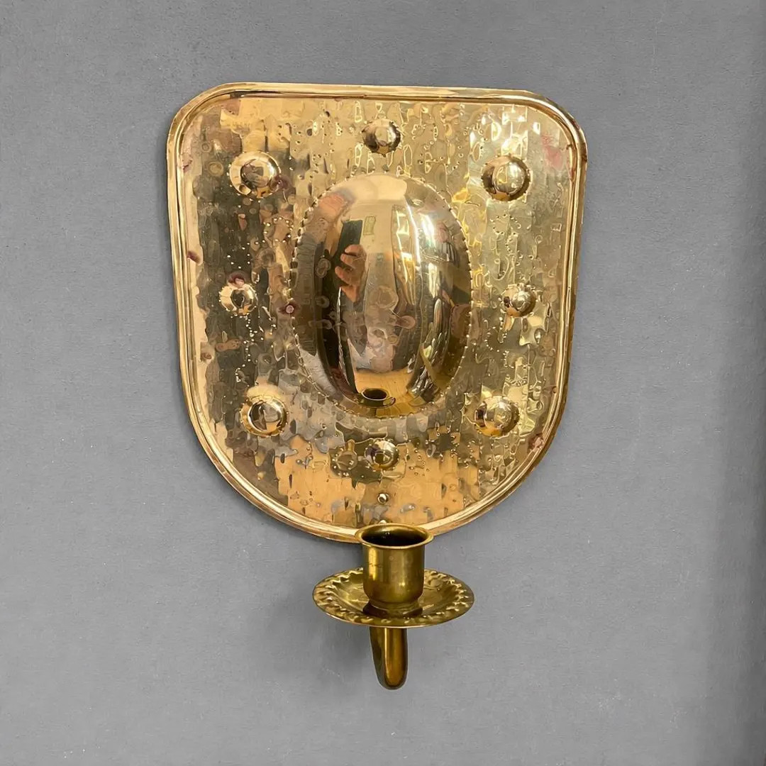 Vintage Hammered Brass Wall Candle Sconce | Scandinavian | Sweden | Etsy (US)
