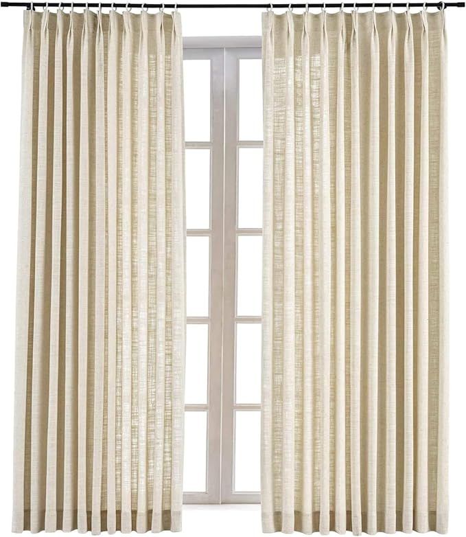 TWOPAGES 100 W x 96 L inch Pinch Pleat Darkening Drapes Faux Linen Curtains Drapery Panel for Liv... | Amazon (US)