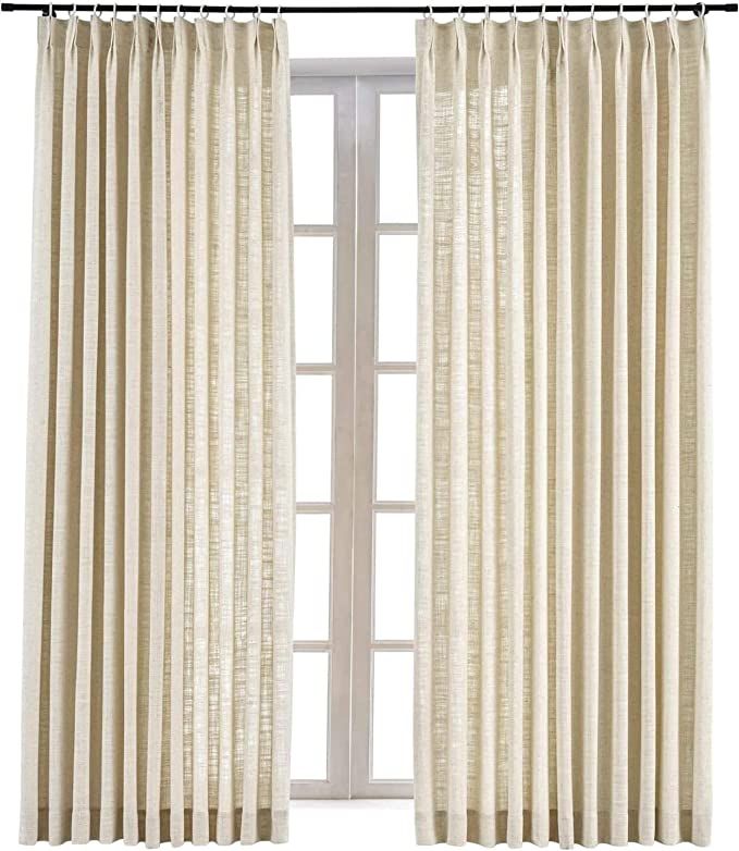 TWOPAGES 52 W x 63 L inch Pinch Pleat Darkening Drapes Faux Linen Curtains Drapery Panel for Livi... | Amazon (US)
