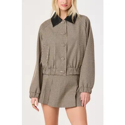 ASTR the Label Billie Gingham Jacket with Faux Leather Collar in Brown Black Gingham at Nordstrom, Size X-Large | Nordstrom