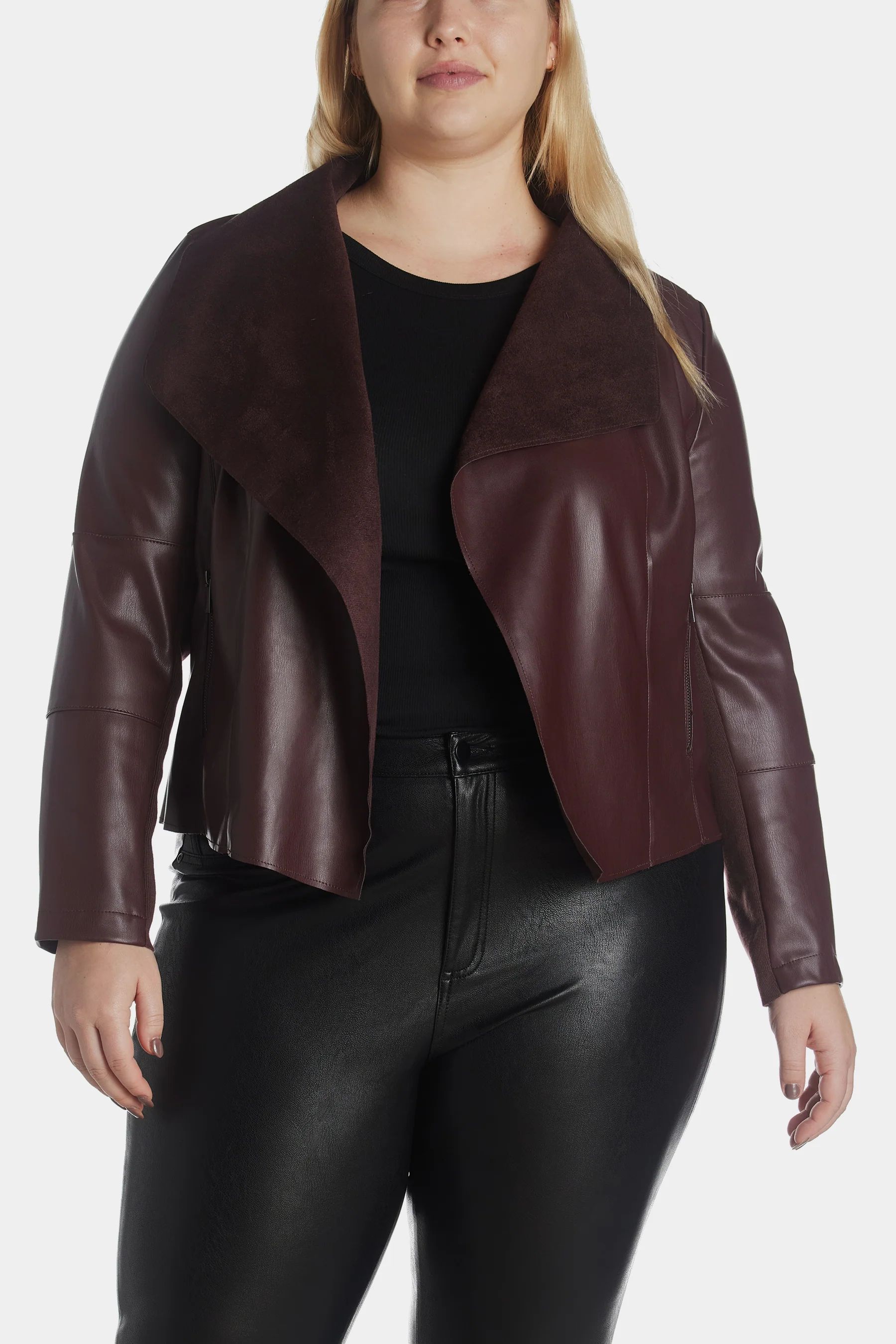 Bagatelle Women's Faux Leather Drape Jacket in Midnight 3X Lord & Taylor | Lord & Taylor