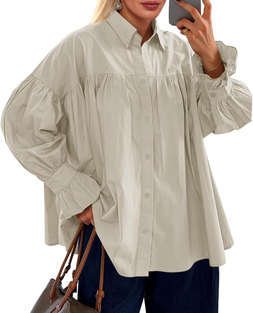 Cicy Bell Womens Oversized Puff Long Sleeve Button Down Babydoll Shirts | Amazon (US)