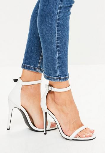 Missguided - White Croc Effect Rounded Strap Barely There Heels | Missguided (UK & IE)