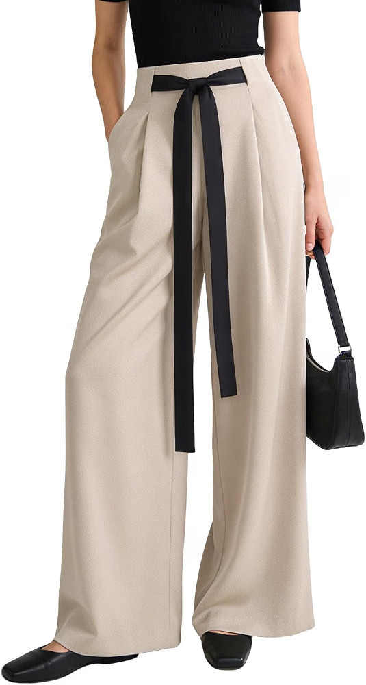SUMABA Women's Wide Leg Pants High Waisted Casual Tie Knot Pants with Pockets Loose Business Trou... | Amazon (US)