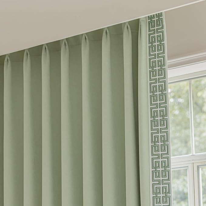 Mint Green Pinch Pleat Curtains, Velvet Drapes with Embroidery Trim, Memory Trained Room Darkenin... | Amazon (US)