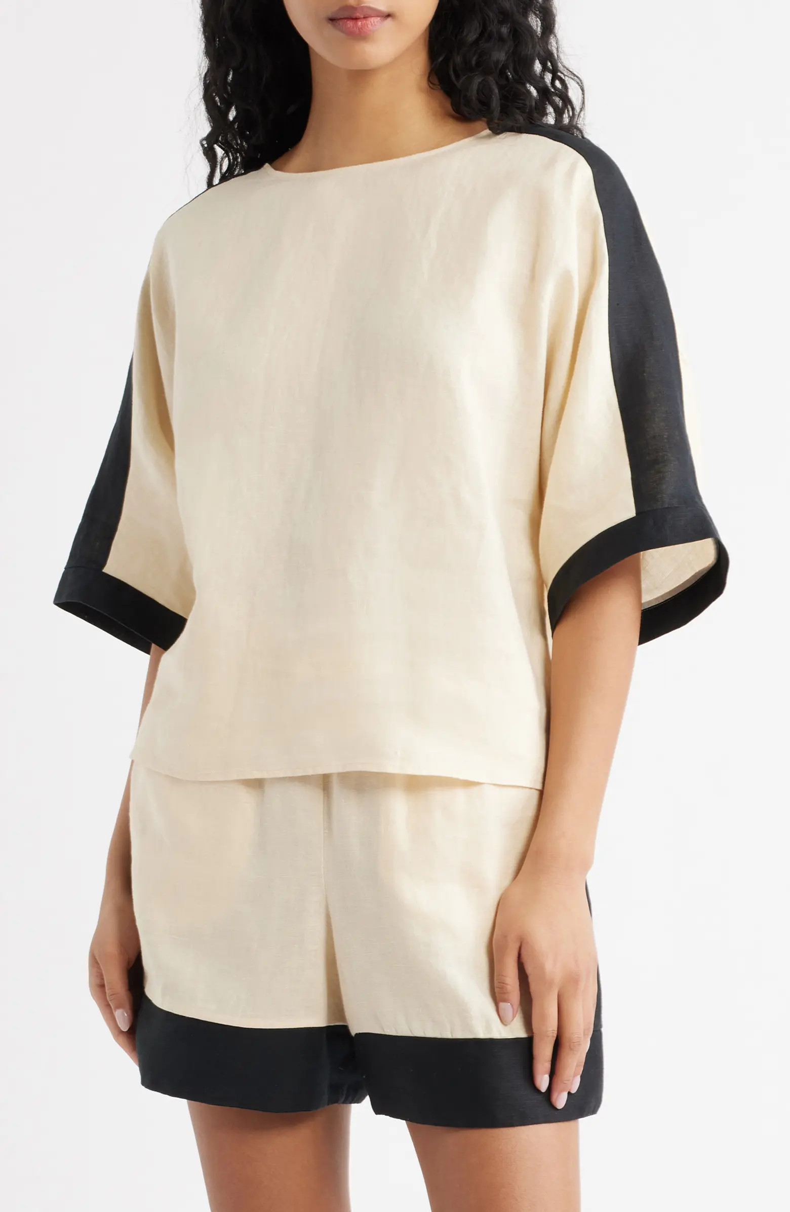 Contrast Detail Linen Top | Nordstrom