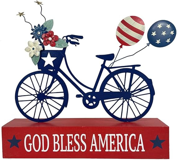 Patriotic Decor American Flag Balloon Bicycle Box Sign Memorial Day Decoration Home Wood Sign 4th... | Amazon (US)