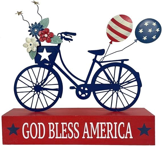 Patriotic Decor American Flag Balloon Bicycle Box Sign Memorial Day Decoration Home Wood Sign 4th... | Amazon (US)