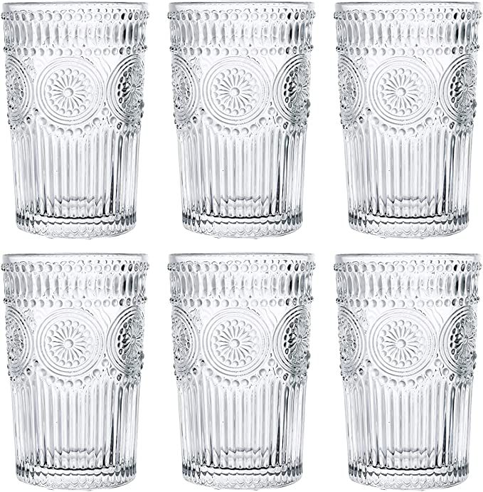 Amazon.com | Kingrol 6 Pack 12 oz Romantic Water Glasses, Premium Drinking Glasses Tumblers, Vint... | Amazon (US)