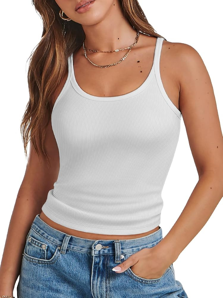 ATHMILE Tank Top Women Sleeveless Crop Scoop Neck Form Fitting Ribbed Knit Basic Summer Cami Shir... | Amazon (US)