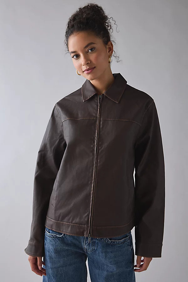 BDG Sabrina Oversized Faux Leather Jacket in Brown, Women's at Urban Outfitters | Urban Outfitters (US and RoW)