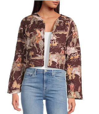 Ida Mae Home Western Print Cotton Blend Open Front Long Sleeve Cropped Jacket | Dillard's | Dillard's