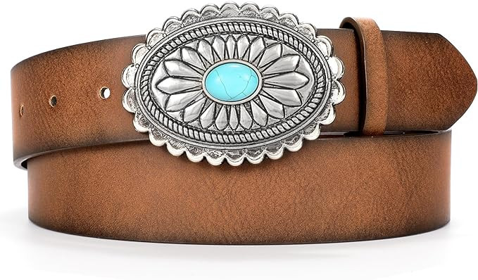 XZQTIVE Women Western Leather Belt Vintage Country Belts For Cowgirl Jeans Dresses Ladies Concho ... | Amazon (US)