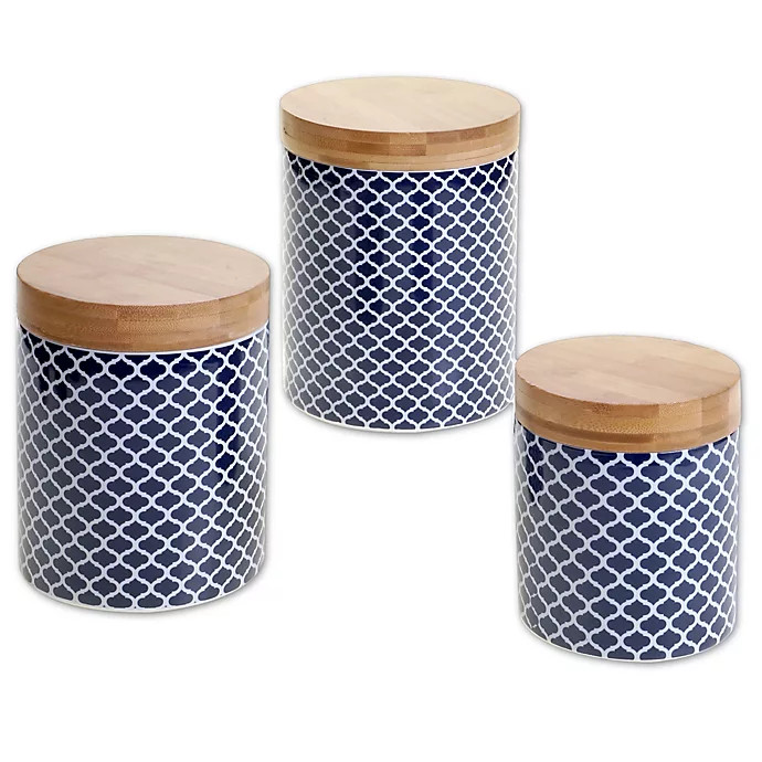 Certified International Chelsea Indigo Quaterfoil 3-Piece Canister Set | Bed Bath & Beyond