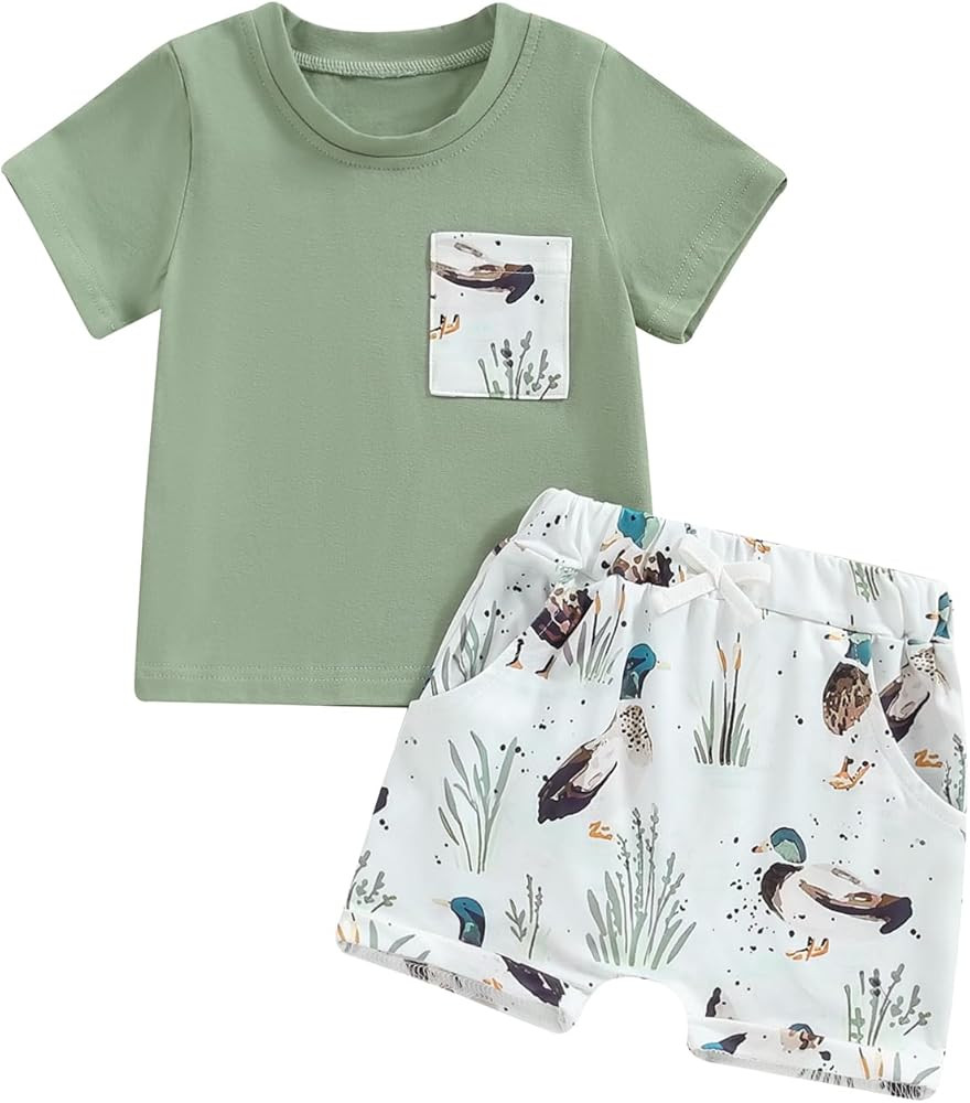 Rtnnsbbfcm Toddler Baby Boy Hunting Outfit Mallard Duck Print Short Sleeve Pocket T-shirt Top Sho... | Amazon (US)