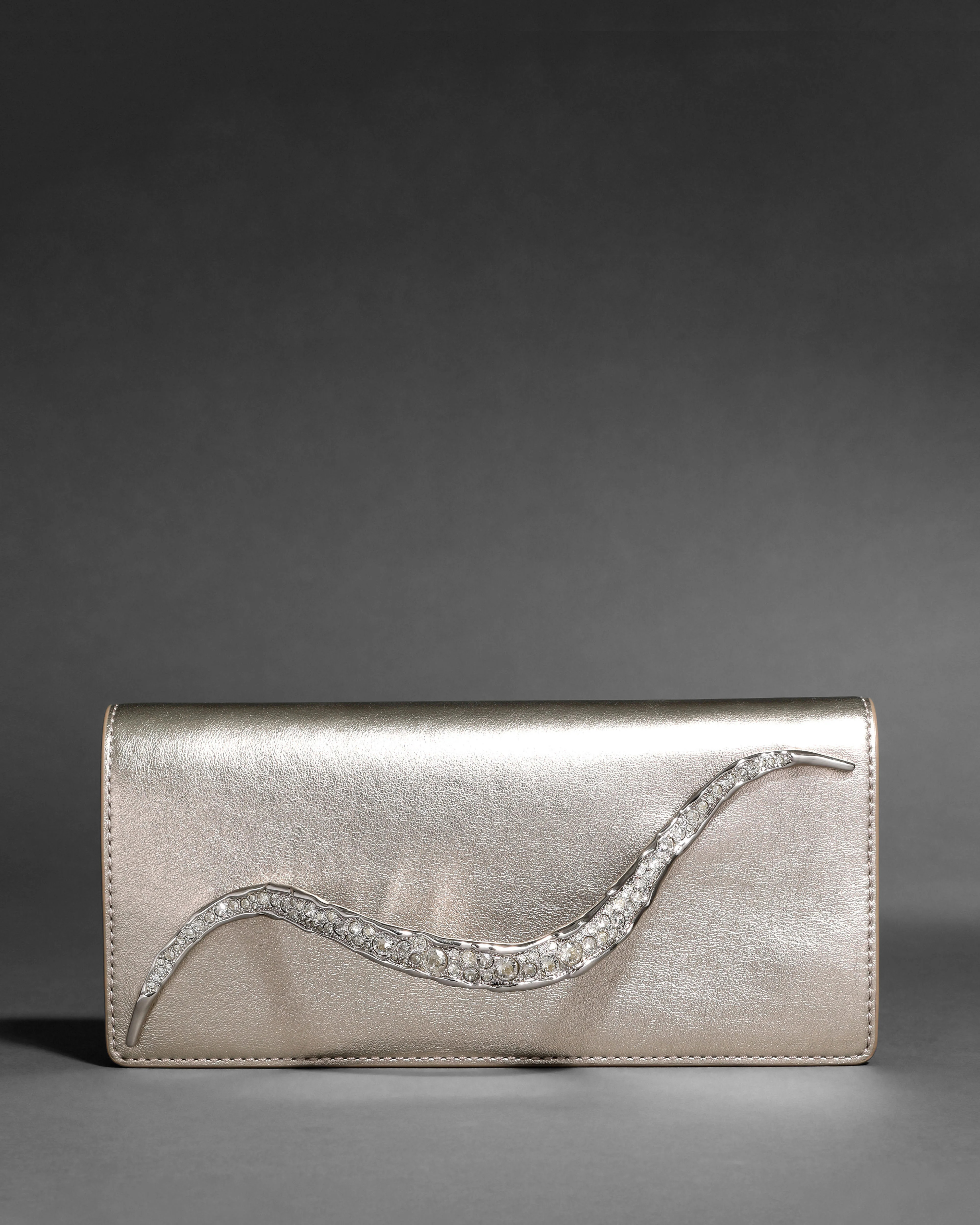 Champagne Crystal Curve Clutch Pursue | Champagne Leather Clutch | Alexis Bittar