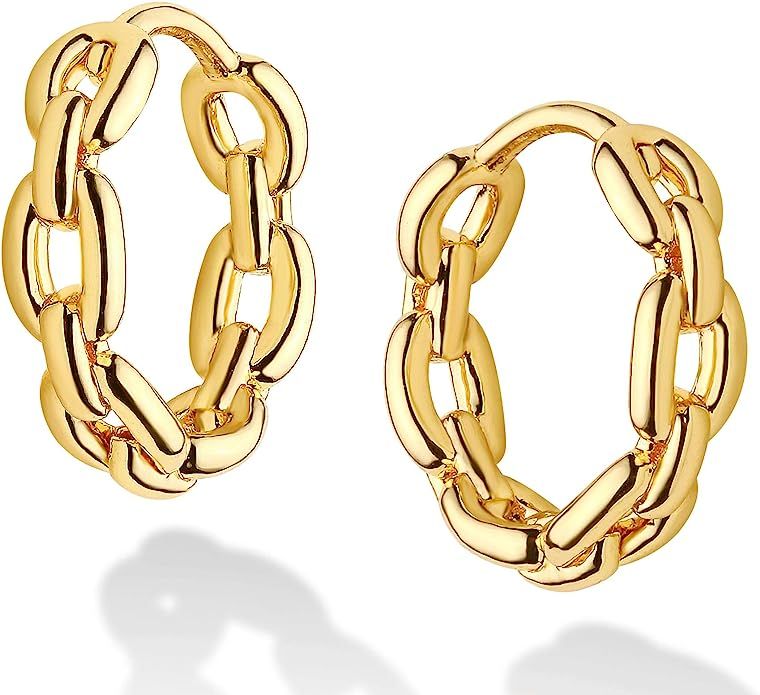 DREMMY STUDIOS Dainty Chain Huggie Hoop Earrings 18K Gold Filled Simple Cute Rope Braid Geometry ... | Amazon (US)