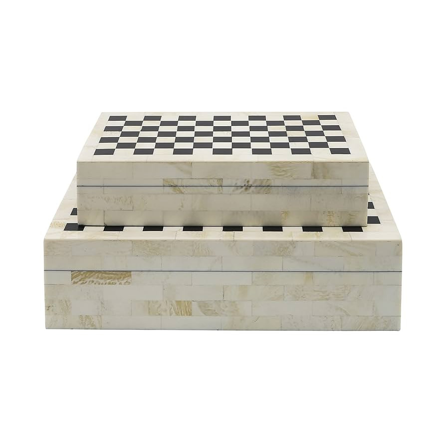Sagebrook Home Decorative Storage Boxes Set – Checkered Design, Resin & Wood Keepsake Boxes –... | Amazon (US)