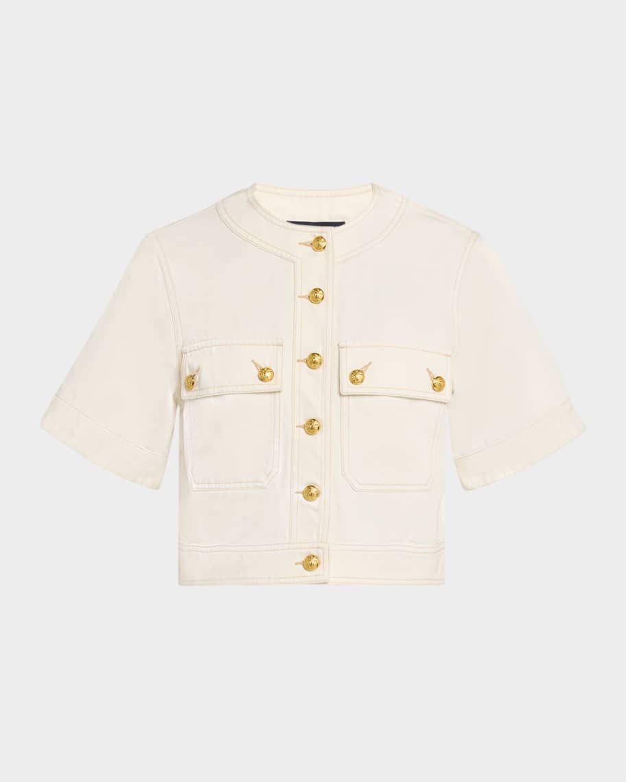 Veronica Beard Elias Short-Sleeve Denim Jacket | Neiman Marcus