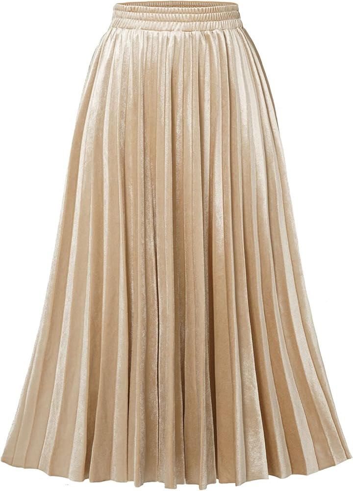 DRESSTELLS Pleated Midi Skirts for Women, Long High Waisted Chiffon Flare Casual Skirt 2024 | Amazon (US)