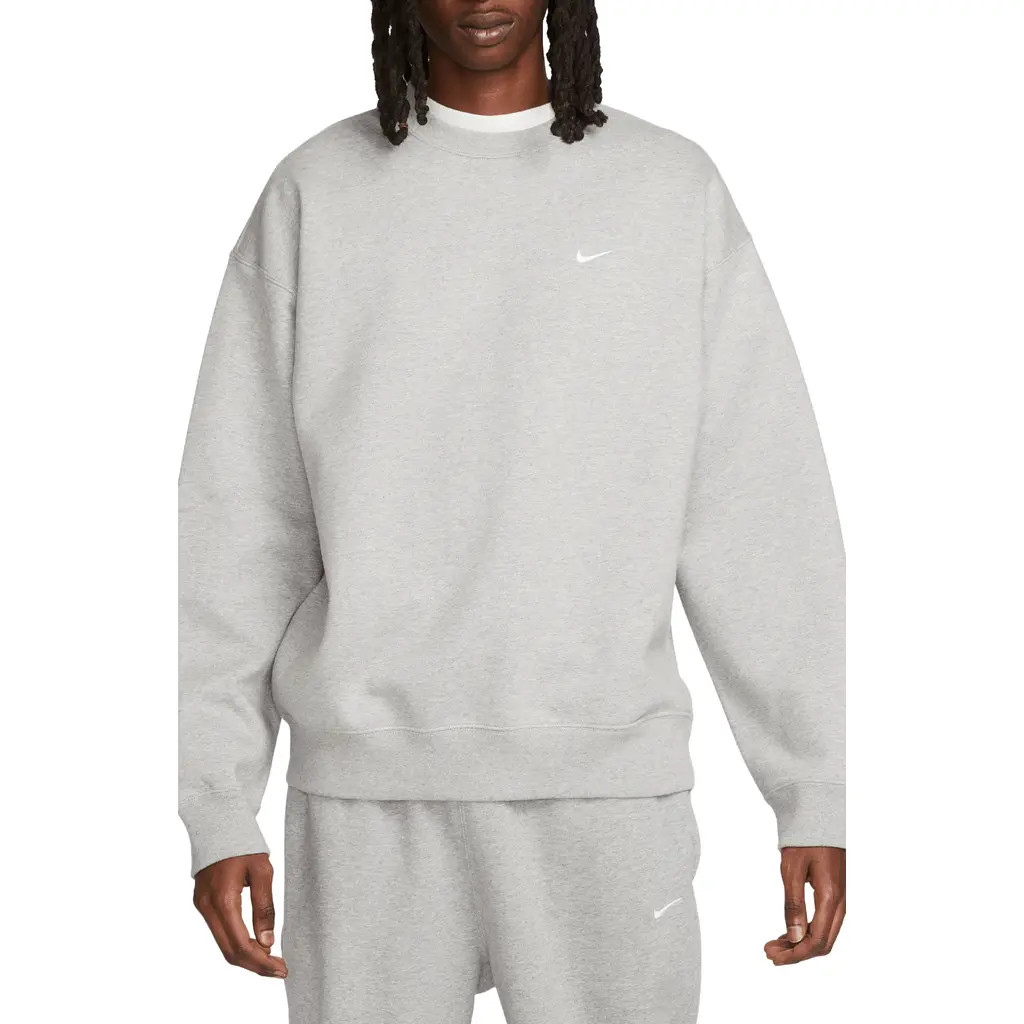 Nike Solo Swoosh Oversize Crewneck Sweatshirt in Dark Grey Heather/White at Nordstrom, Size X-Small | Nordstrom