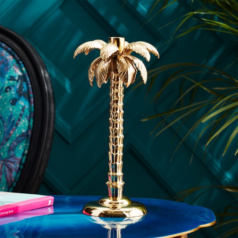 Palm Tree Gold Taper Candle HolderCB2 Exclusive In stock and ready to ship. ZIP Code 32566Change... | CB2