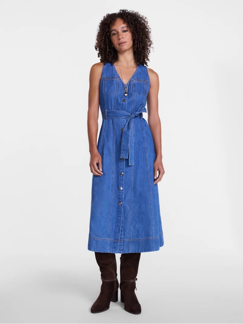 Scenario Women's and Women's Plus Sleeveless Denim Midi Dress, Sizes XS-4X | Walmart (US)