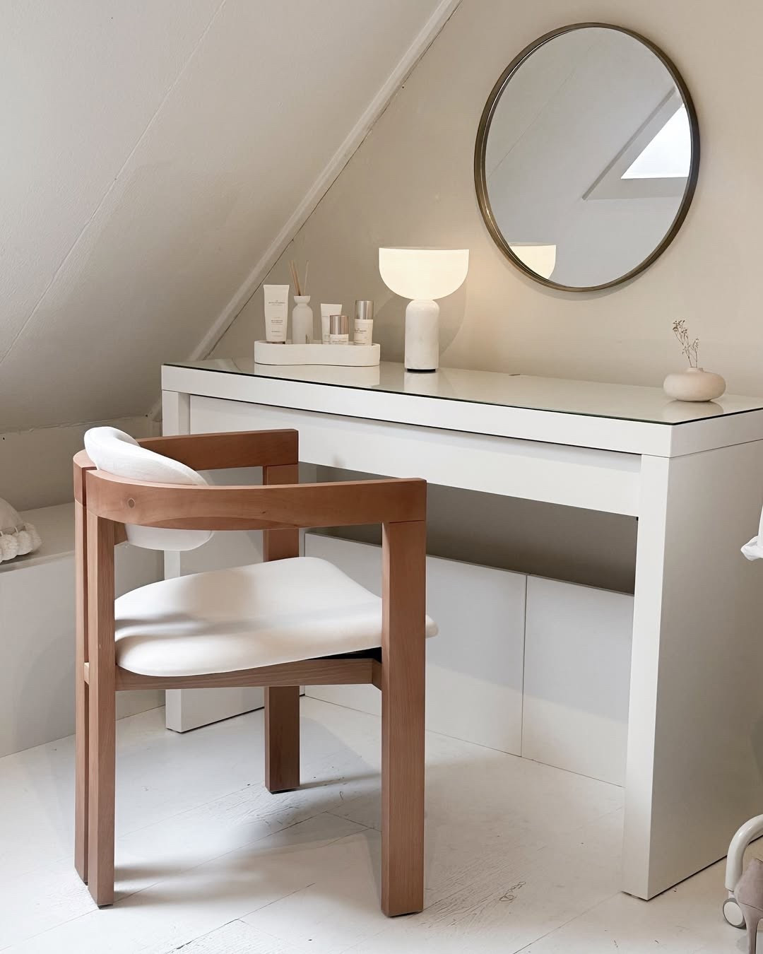 Creating a calming and inspiring space was my goal for this little vanity corner—and I love how it turned out. The clean white desk, warm wooden chair, and soft neutral accents bring a sense of serenity to my daily routine. Whether I’m doing skincare, makeup, or just taking a quiet moment for myself, this space truly feels like a sanctuary. I kept the styling minimal with soft lighting, a round mirror, and a few favorite beauty products. Every detail is functional yet beautiful.
Shop all the pieces and recreate this look via my LTK! ✨
#VanityGoals #MinimalistHome #LTKhome #LTKinterior #HomeInspo #NeutralDecor #ScandiStyle #CozyCorners #InteriorStyling #HomeVibes #GetReadySpace #WabiSabiDecor

#LTKActive #LTKHome #LTKSeasonal