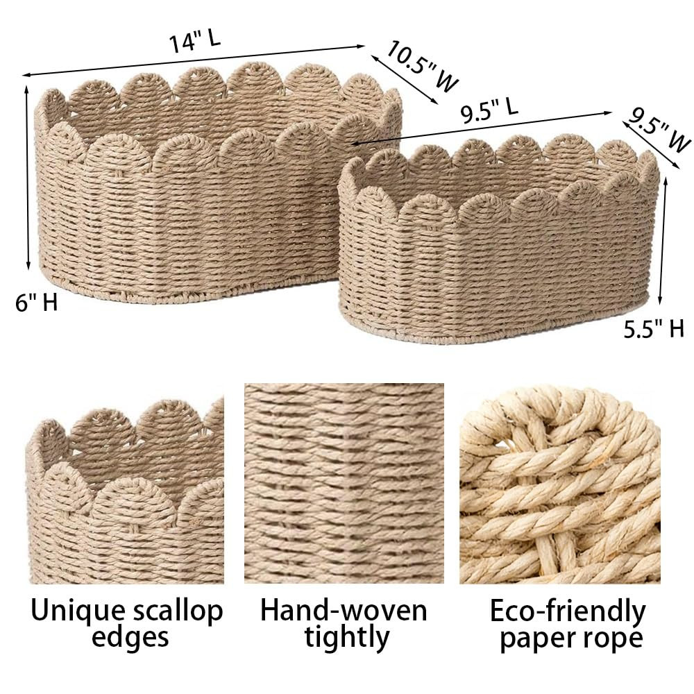 Scalloped Basket, Wicker Storage Baskets, Hand Woven Baskets for Shelves,Natural Baskets for Orga... | Amazon (US)