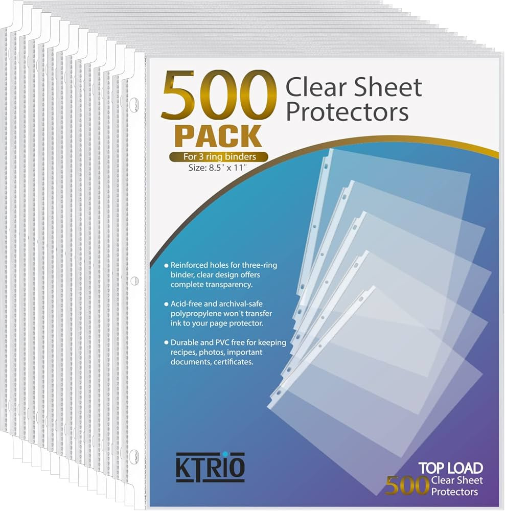 KTRIO 500 Pack Sheet Protectors 8.5 x 11 inch, Clear Page Protector for 3 Ring Binder, Plastic Sl... | Amazon (US)