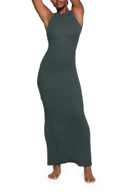 SKIMS Rib Cotton Blend Maxi Dress in Spruce at Nordstrom, Size X-Large | Nordstrom