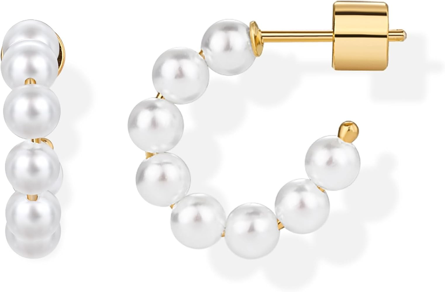 PAVOI 14K Gold-Plated Classic Pearl Hoop Earrings for Women | Freshwater Pearl Earring Pair | Amazon (US)