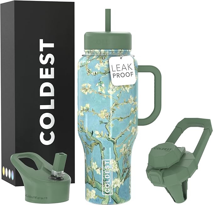Coldest Tumbler with Handle and Straw - 100% Spill Proof Tumbler with Straw (3 Lids) - Stainless ... | Amazon (US)