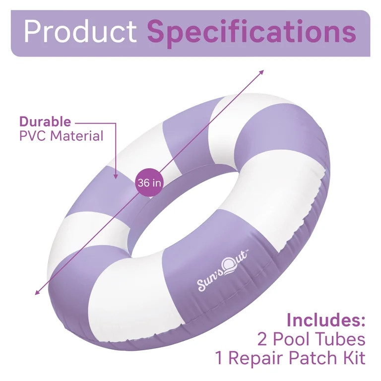 Sun's Out 36-Inch Purple Cabana Print Inflatable Pool Tubes 2-Pack for Ages 14+ | Walmart (US)