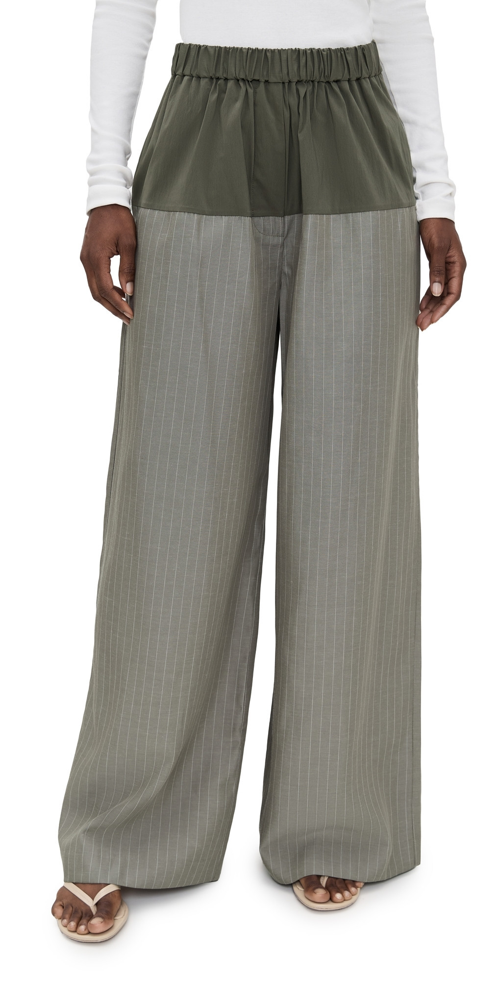 St. Agni Relaxed Splice Pants Khaki Pinstripe L | Shopbop