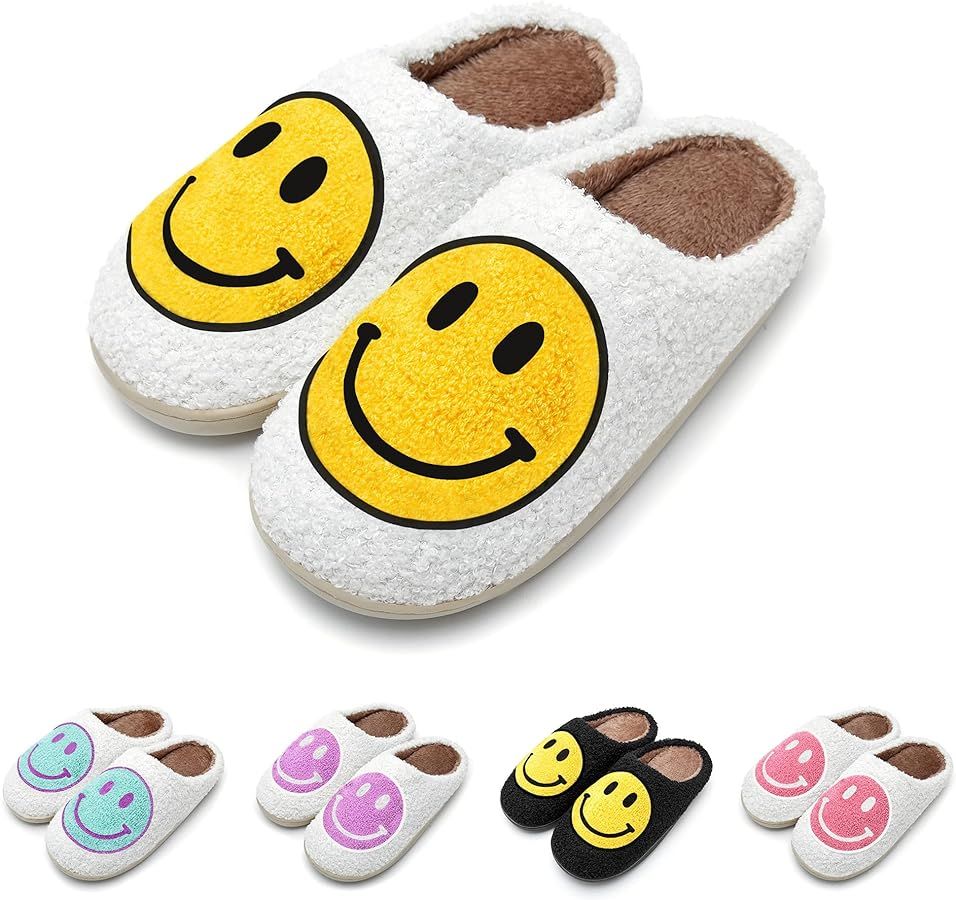 Original Smiley Face Slippers for Women Retro Soft Plush Comfy Non-Slip Happy Face Slippers for w... | Amazon (US)