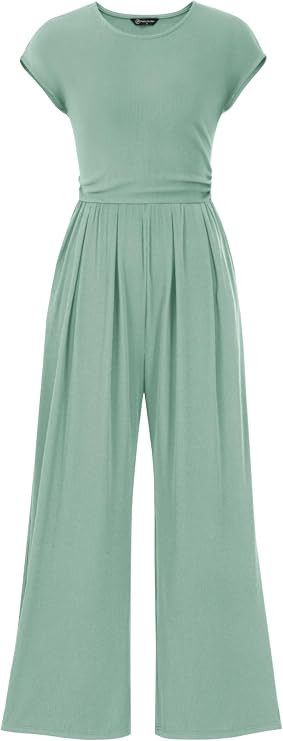 PRETTYGARDEN Summer Jumpsuits for Women Dressy 2026 Ribbed Cap Sleeve Wide Leg Pants Rompers Eleg... | Amazon (US)