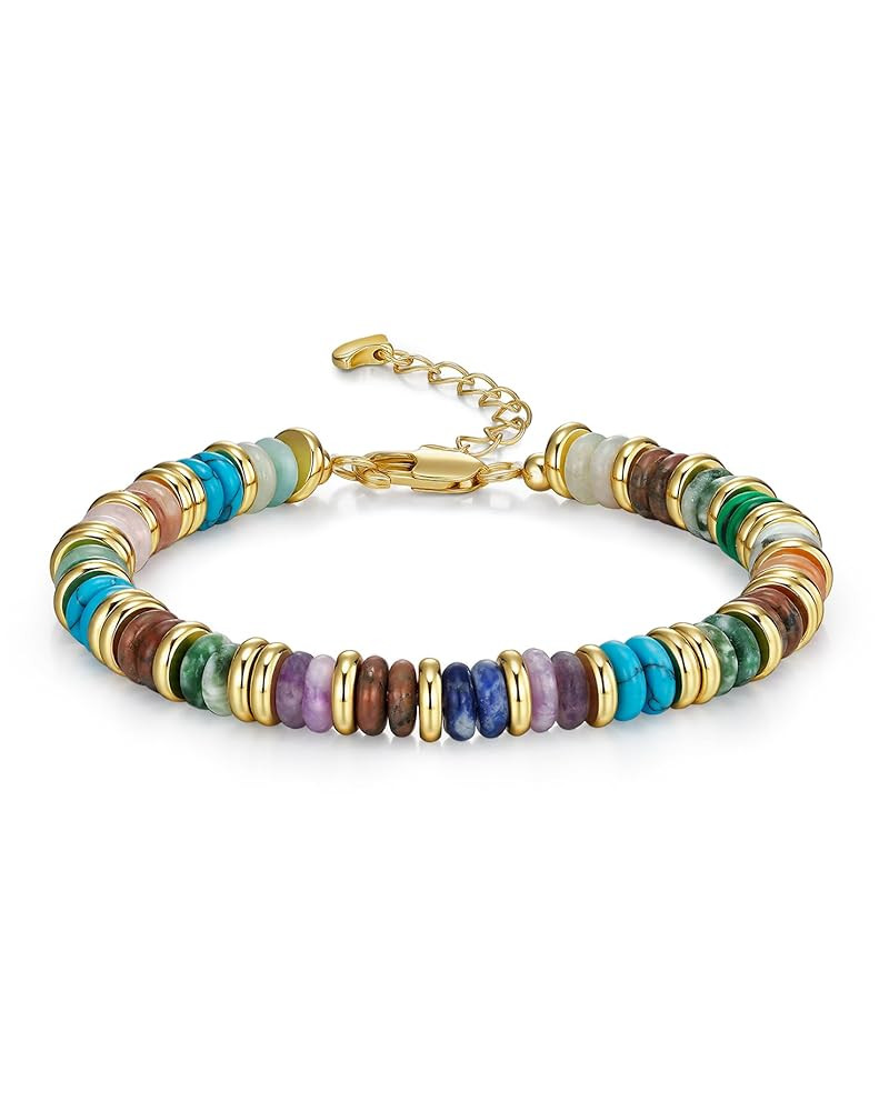 Colorful Gold Bracelets for Women, Stack Bangle Beaded Stone Jewelry Accessories Set for Woman, T... | Amazon (US)