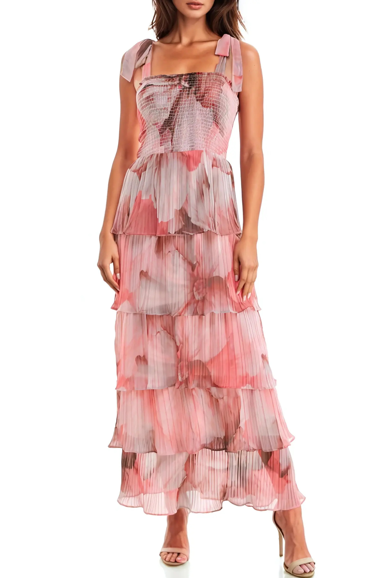 Socialite Floral Print Pleated Tier Maxi Dress | Nordstrom | Nordstrom