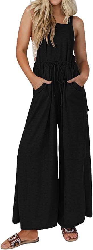 luvamia Jumpsuits for Women Loose Fit Waffle Knit Baggy Fashion Wide Leg Jumpsuit Overalls Comfy ... | Amazon (US)