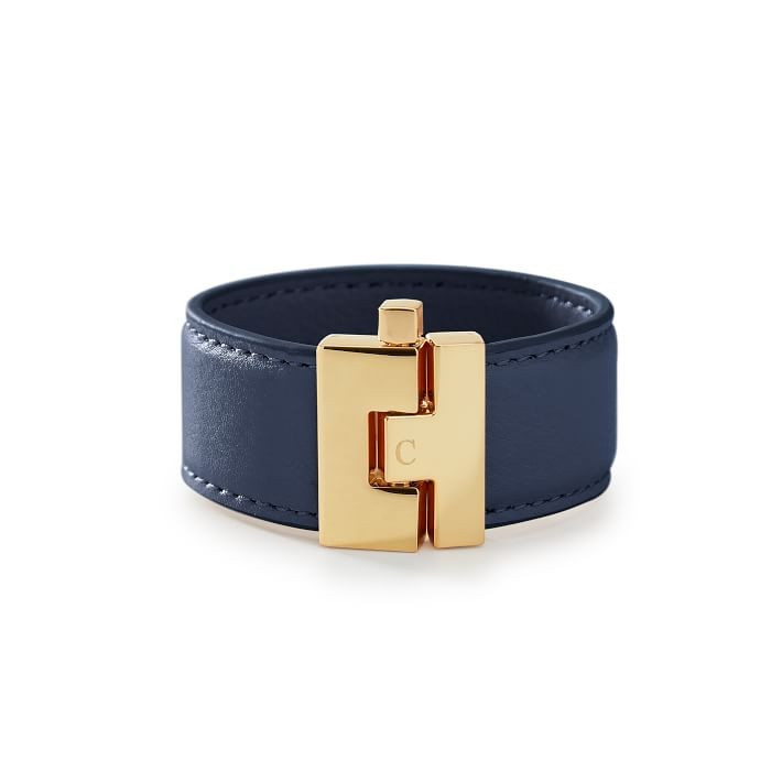 Gold Clasp Leather Bracelet, Small, Black | Mark and Graham