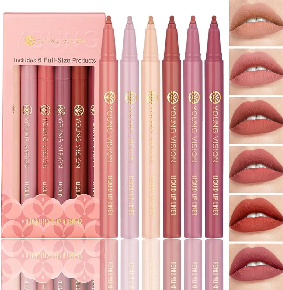 YOUNG VISION 6-Pc Liquid Lipstick & Lipliner Set, Lip Stain Tint Collection - Gourd-Shaped, Durab... | Amazon (US)