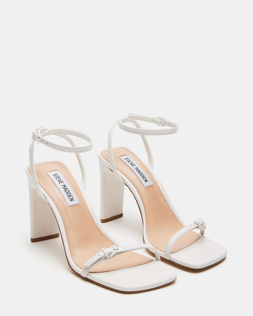 AILENE White Leather Square Toe Dress Sandal | Women's Heels | Steve Madden (US)