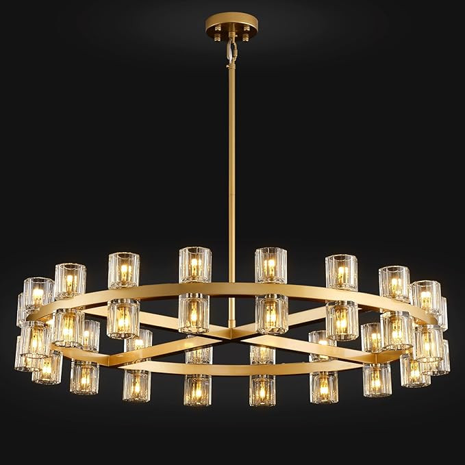 Modern 36" Gold Round Chandelier Light Fixture, K9 Crystal Chandeliers for Dining Room, Living Ro... | Amazon (US)