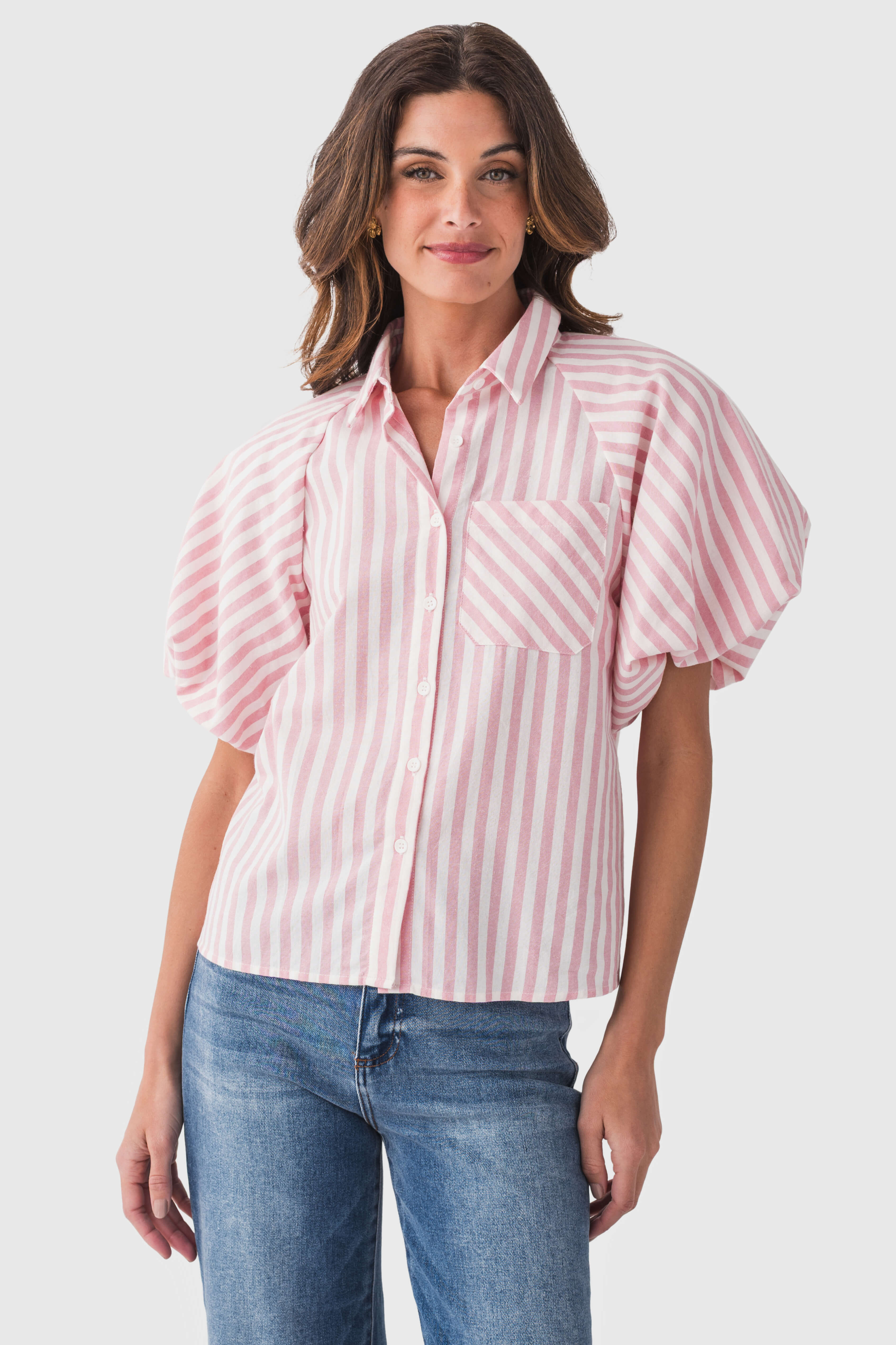 Bibi Stripe Raglan Puff Sleeve Top | Social Threads