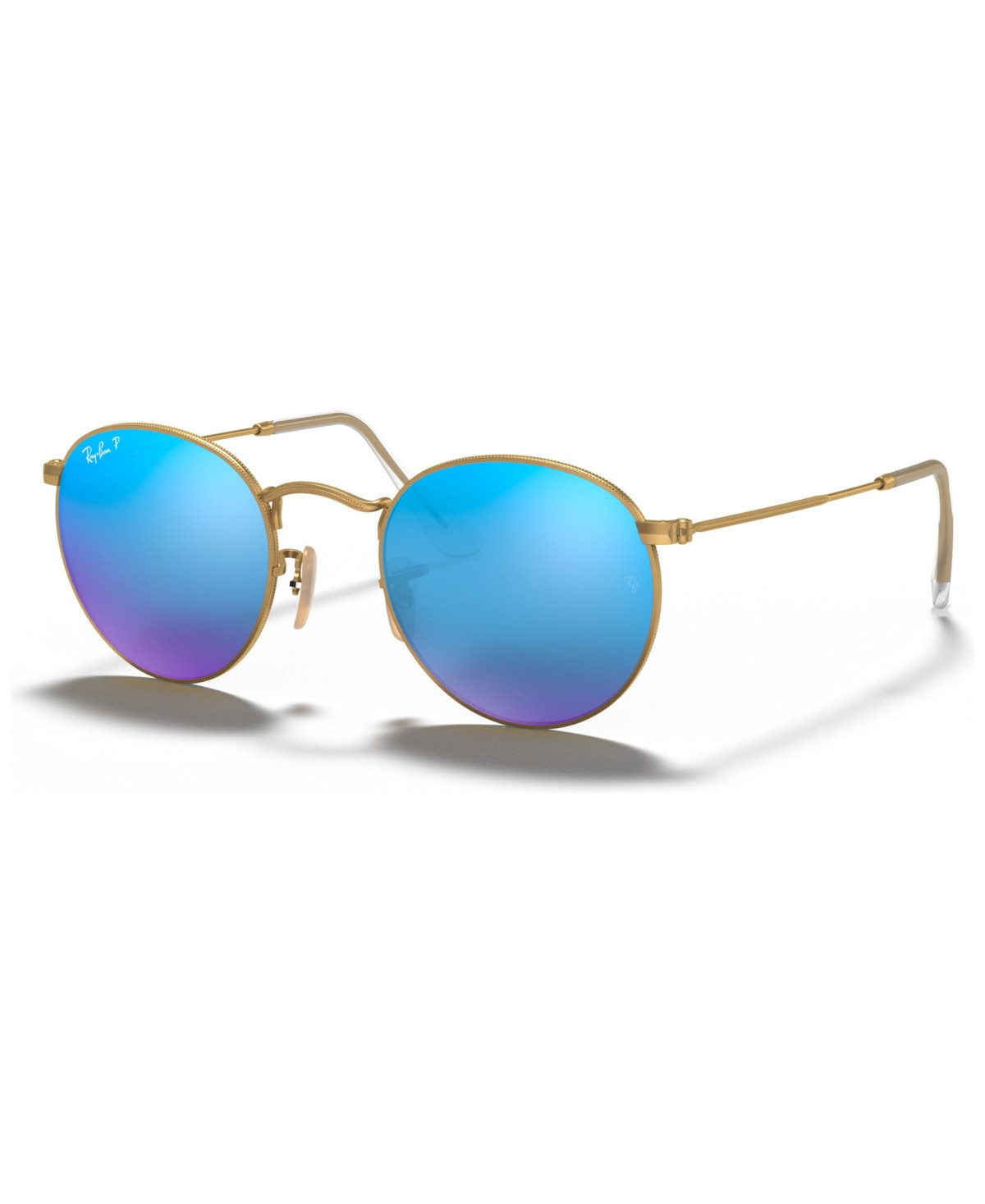 Ray-Ban Polarized Sunglasses, RB3447 Round Flash Lenses - GOLD MATTE/BLUE MIRROR POLAR | Macy's