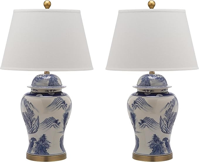 SAFAVIEH Lighting Collection – Shanghai Ginger Jar Set of 2 Blue & White Ceramic Table Lamps wi... | Amazon (US)